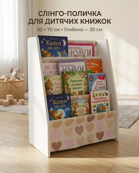 Книжная полка детская "Монтессори" слинго 50х70 см | Белый | ДСП + сосна | Украина