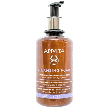 Пінка для вмивання обличчя і шкіри навколо очей Apivita Cleansing очищаюча з оливою і лавандою 200 мл