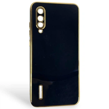 Чехол для Xiaomi Mi 9 Lite черный глянцевый с золотой окантовкой (глянцевый, золотая окантовка)