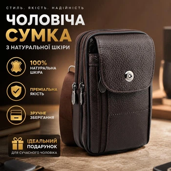 Маленькая кожаная мужская барсетка 19×12×5 Qvant (002к) - Коричневая