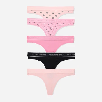 Набір трусиків-танга жіночих бавовняних Victoria's Secret 304030533 S 5 шт. Рожевий мікс (1161877069)