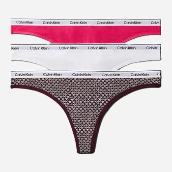 Набор трусиков танга женских хлопковых Calvin Klein 114721253 S 3 шт Белый/Розовый/Бордовый (1161922684)