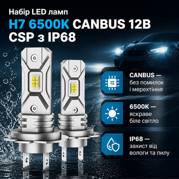 Комплект світлодіодних ламп H7 6500K CANBUS IP68 12В для авто