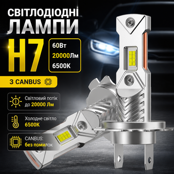 LED лампи H7 60Вт 20000Лм 6500К з CANBUS та захистом IP67 комплект