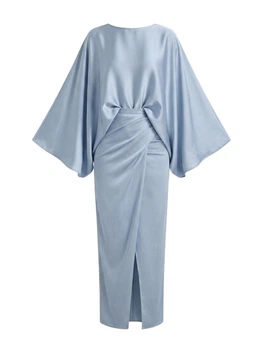 Атласное платье с рукавами «Летучая мышь» ElborDress, голубое, one size