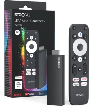 Стриминговый HDMI-стик STRONG LEAP-UNA 2K Android 11 черный с поддержкой HDR10+ встроенным Chromecast и голосовым управлением Google Assistant - Уценка