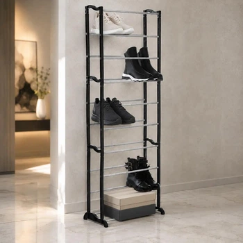 Металлическая полка для обуви в прихожую Amazing Shoe Rack на 30 пар, 10 ярусов, 140х50х25 черная