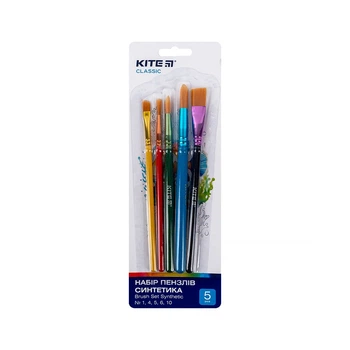 Кисточка для рисования Kite Classic набор из 5-ти кистей синтетика 1, 4, 5, 6, 10 (K-332)
