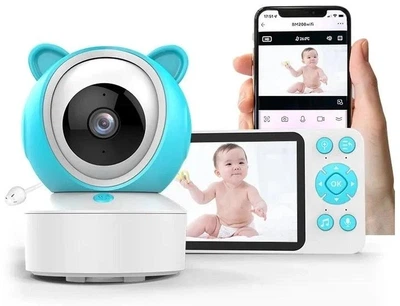 Видеоняня C8 WiFi с экраном 5 дюймов со смартфона, датчик звука, движения, ночное видение и поворотной камерой 2K
