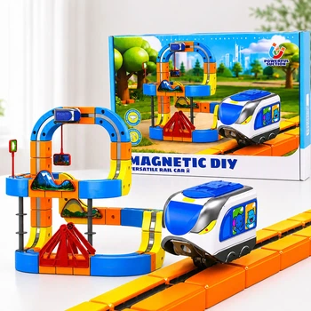 Магнитный конструктор поезд трек на 82 детали Magnetic DIY Rail Car детская железная дорога с антигравитационной машинкой