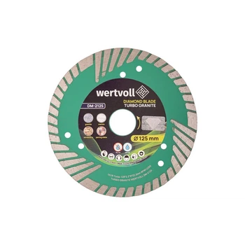 Диск алмазний WERTVOLL TURBO GRANITE 125×2.4 мм 24% висота алмазного шару 8 мм адаптер 22.2-20 мм 12250 об/хв DM-2125