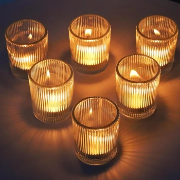 Подсвечники для чайных свечей Vohocandle ребристые стеклянные прозрачные 12 шт 5.5×6.5 см