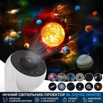 Нічний світильник-проектор зоряного неба BL-DQY02 з дистанційним керуванням Білий