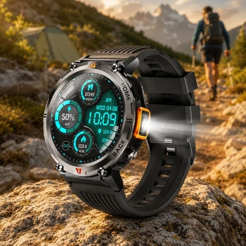 Мужские смарт часы LIGE S100 BW0616 с фонариком, Bluetooth-звонками, SpO2, пульсометром и 100+ спортивными режимами