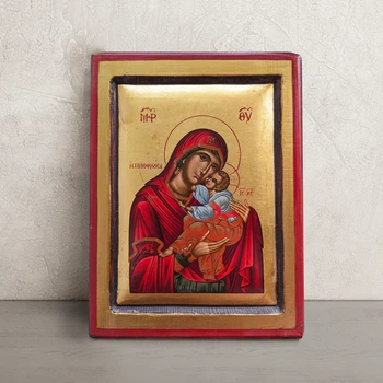 Писаная икона Пресвятой Богородицы Сладкое Лобзание (Гликофилуса) 21×27 см
