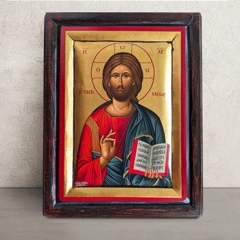 Писаная греческая икона Иисус Христос Вседержитель 24×30 см