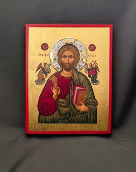Писаная греческая икона Иисус Христос Вседержитель 16×20 см