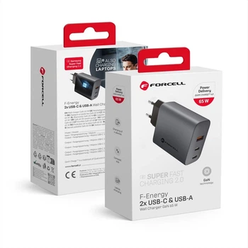 Сетевое зарядное устройство Forcell F-Energy GaN 2 x USB C + USB A QC4.0 PD 4A 65W Grey (5903396231452)