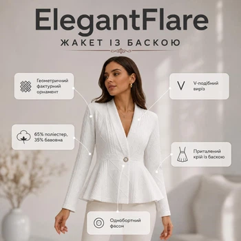 Приталенный фактурный жакет с баской ElegantFlare, размер M, белый