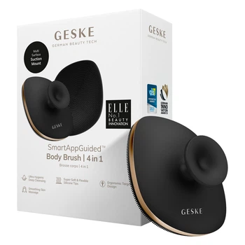 Щітка для душу масажна силіконова GESKE Body Brush 4в1 ретельне очищення тіла для боротьби з целюлітом та врослим волоссям, підтягенення тіла масажує та омолоджує твоє тіло Чорний з золотистим