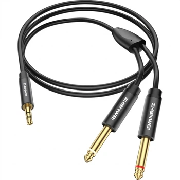 Аудиокабель ZHENWEI Mini Jack 3.5 мм - 2 x Jack 6.35 мм, 10 м, черный (ZW-YPX140)