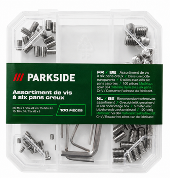 Набор винтов с внутренним шестигранником PARKSIDE, 100 шт, M3–M8+5 шестигранных ключей