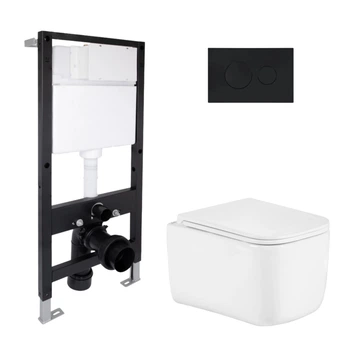 Готовое решение Qtap для ванной комнаты: подвесной унитаз Gemini Ultra Quiet 485x340x350 + комплект инсталляции Standard (круглая кнопка Black)