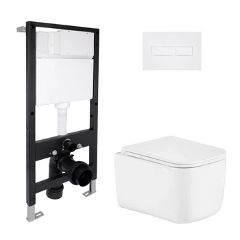 Готовое решение Qtap для ванной комнаты: подвесной унитаз Gemini Ultra Quiet 485x340x350 + комплект инсталляции Standard (линейная кнопка White)