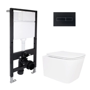 Готовое решение Qtap для ванной комнаты: подвесной унитаз Crow Ultra Quiet 520x360x290 + комплект инсталляции Standard (линейная кнопка Black)