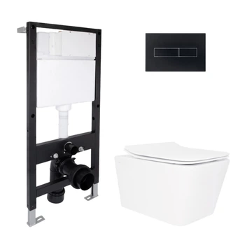 Готовое решение Qtap для ванной комнаты: подвесной унитаз Crow Rimless 520x360x290 + комплект инсталляции Standard (линейная кнопка Black)