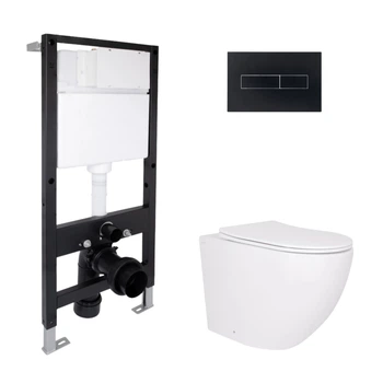 Готовое решение Qtap для ванной комнаты: подвесной унитаз Robin Ultra Quiet 520x365x365 + комплект инсталляции Standard (линейная кнопка Black)