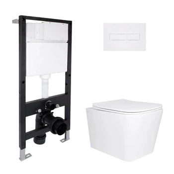 Готовое решение Qtap для ванной комнаты: подвесной унитаз Tern Ultra Quiet 525x345x360 + комплект инсталляции Standard (линейная кнопка White)