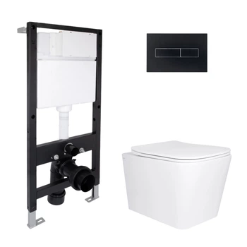 Готовое решение Qtap для ванной комнаты: подвесной унитаз Tern Ultra Quiet 525x345x360 + комплект инсталляции Standard (линейная кнопка Black)