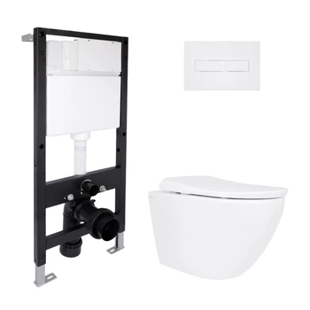 Готовое решение Qtap для ванной комнаты: подвесной унитаз Robin ML Ultra Quiet 520x365x365 + комплект инсталляции Standard (линейная кнопка White)
