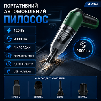 Портативний автомобільний пилосос XL-1962 120 Вт 9000 Па, бездротовий ручний пилосос для авто Multifunction Vacuum Cleaner