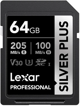 Карта памяти Lexar Professional Silver Plus SDXC 64GB UHS-I U3 V30 (LSDSIPL064G-BNNNG)