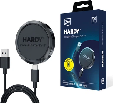 Ładowarka bezprzewodowa 3mk | Hardy Wireless 2 w 1 MagSafe | 15 W | Czarny | (5903108541169)