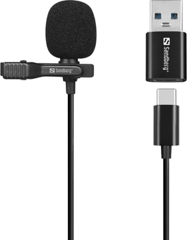 Mikrofon krawatowy Sandberg Streamer USB Clip USB-A/USB-C Black (SAND_126-40)