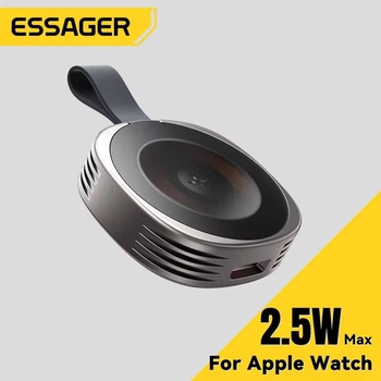 Магнитное зарядное устройство для Apple Watch Series 1-9, SE, Ultra Essager, Брелок Портативный высокоскоростной зарядный Type-C+Lightning