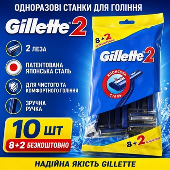 Одноразовые бритвенные станки Gillette 2 10 шт патентованная японская сталь