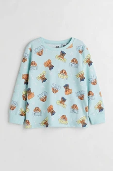 Пижамная футболка с длинными рукавами хлопковая з принтом для мальчика H&M 0581962-038 110-116 см (4-6 years) Бирюзовый