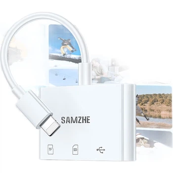 SAMZHE Apple Phone Card Reader Lightning to SD/TF/USB Three-In OTG Adapter Converter for High Speed External USB Drive, Keyboard, Mouse, iPad DKL03