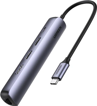 Hub USB Ugreen CM418 USB 3.0 Type-C to 2xUSB 3.0/HDMI 4K@30Hz/RJ45 Gigabit/PD Space Gray (6957303819195)