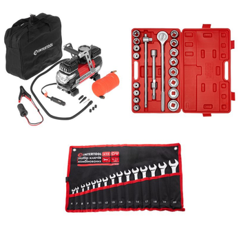 Набор для авто INTERTOOL компрессор AC-0003 + набор инструментов HT-2221 + набор ключей XT-1514