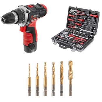 Набор для мастера INTERTOOL: шуруповерт WT-0321 + головки ET-7078 + сверла-метчики SD-5841