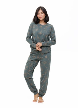 Пижама женская хлопковая Peach Effect с манжетами Наталюкс 2XL оливковый (5726491876461)
