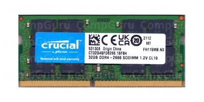 Оперативная память для ноутбука Crucial DDR4 32GB 2666MHz SO-DIMM PC4-2666 (CT32G4SFD8266.16FB4)