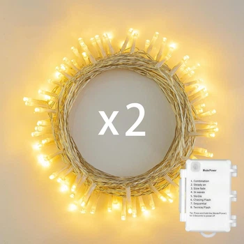 Светодиодная гирлянда Koopower, набор из 2 шт по 6 м (50 LED), теплый белый свет, с таймером и 8 режимами, IP65