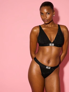 Бралет Victoria's Secret The T-shirt Shine Cotton Wireless Plunge Bralette L Чорний (27189334)