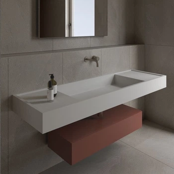 Раковина подвесная Luxestone Stonesink 1300x500 прямоугольная, белая матовая (Stonesink_model_9_1)